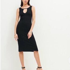 Reformation Willie Keyhole Neckline Ribbed Black Dress Size Small